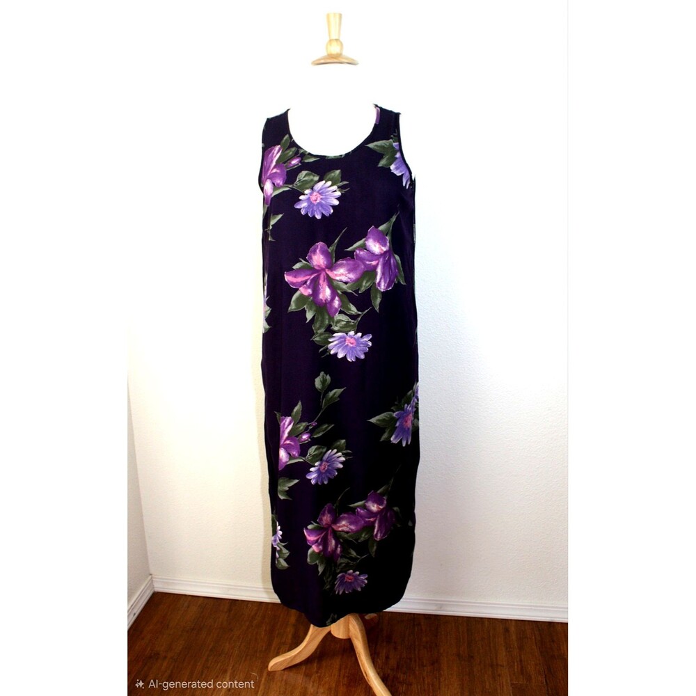 BOHO Festival Coastal Fairy VTG CARIBOU Dress 1X Purple Multi Floral Vacation 03